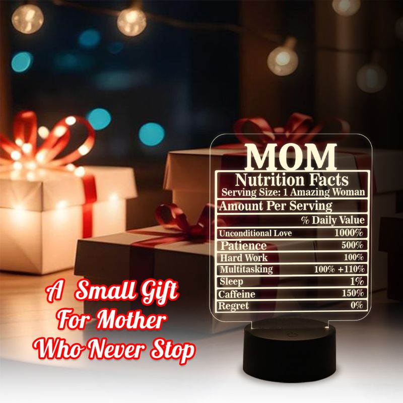 Mom Nutrition Facts Engraved Night Lamp with Warm White Light with On/Off Touch Button | Gift for Mom | Desk Table Lamp |